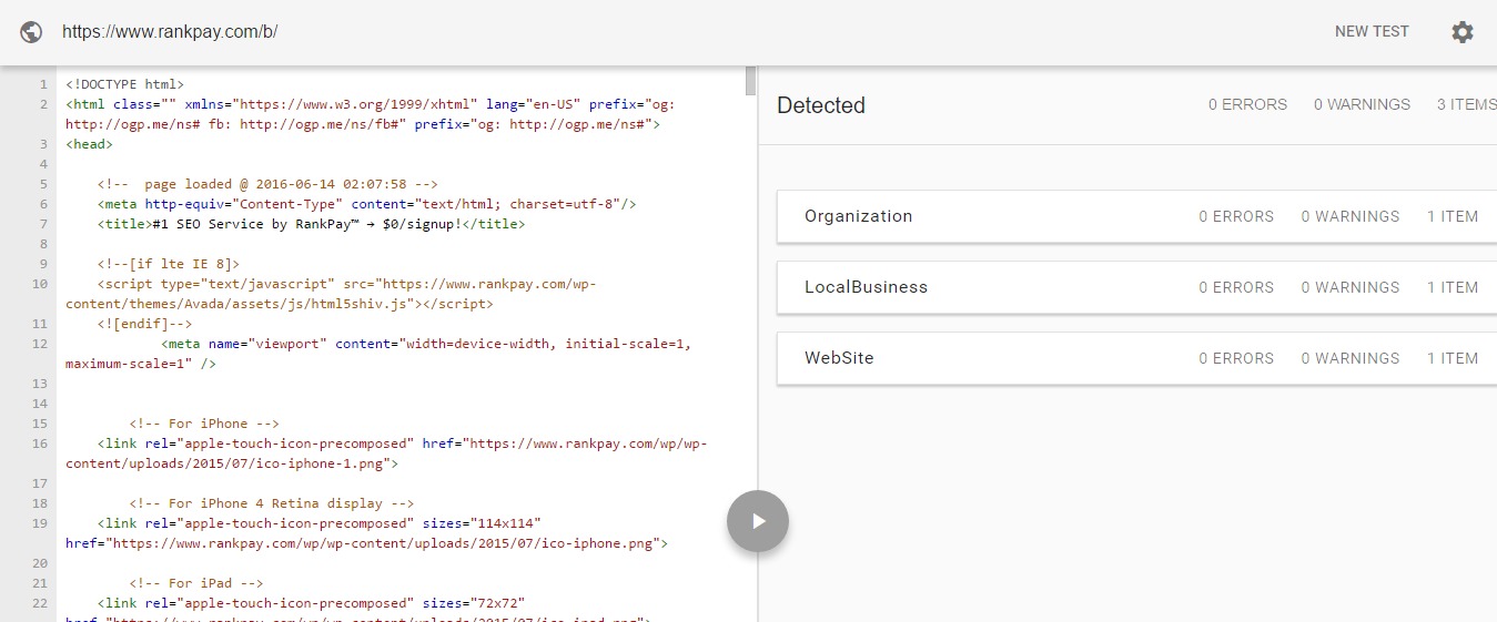 Structured Data Testing Tool