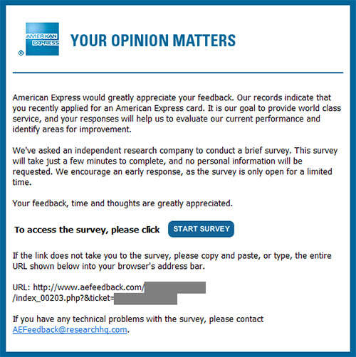 AMEX survey email